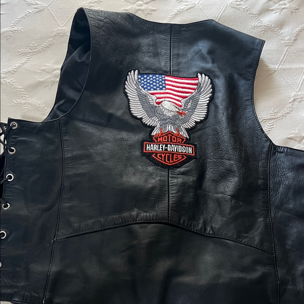 Harley-Davidson Black Leather Vest with Eagle Patch